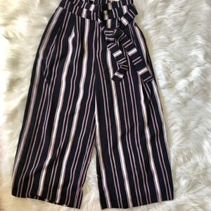 Zara Striped Wide Leg Pants Tie Waist XS